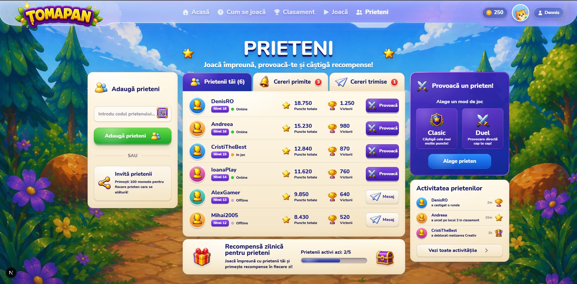 Lista de prieteni in TOMAPAN
